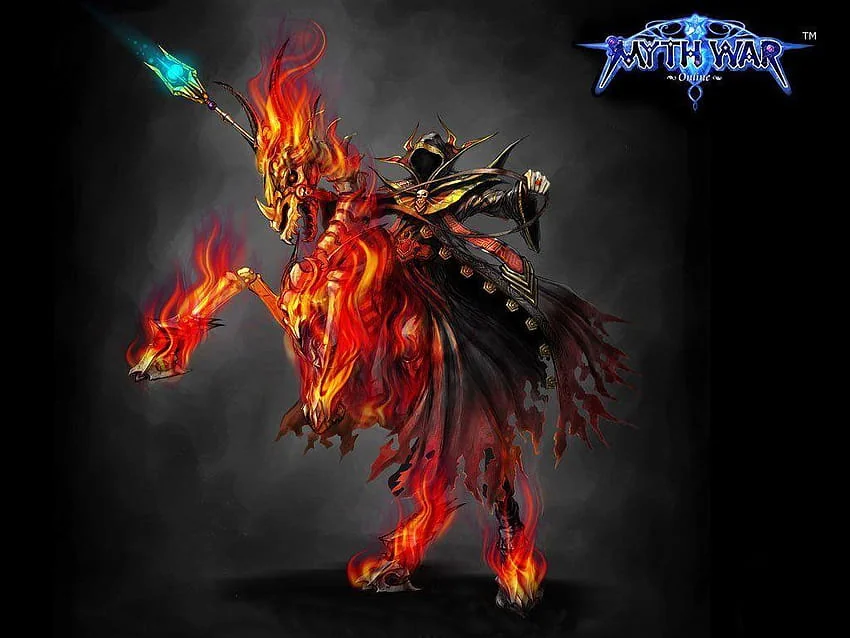 The Mage's first rebirth form, Infernal Priest, riding on its flaming skeletal steed.